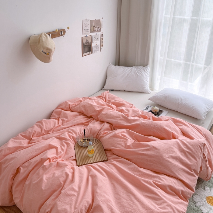 91家纺网 家纺一手货源 找家纺 安莱生活 2021新款全棉水洗棉单被套 纯粉