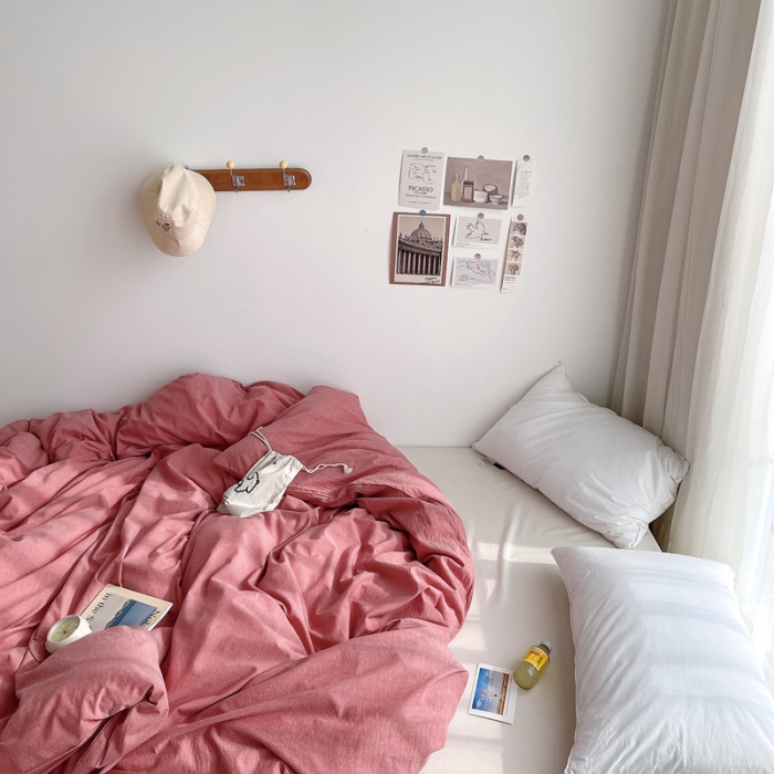 91家纺网 家纺一手货源 找家纺 安莱生活 2021新款全棉水洗棉单被套 大红