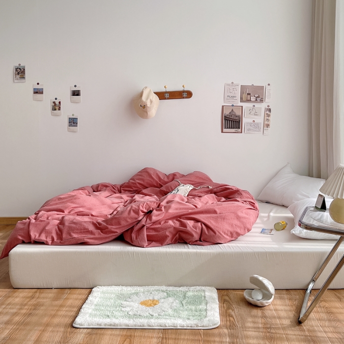 91家纺网 家纺一手货源 找家纺 安莱生活 2021新款全棉水洗棉单被套 大红