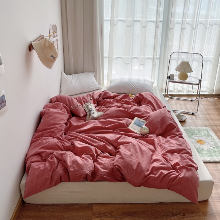 91家纺网 家纺一手货源 找家纺 安莱生活 2021新款全棉水洗棉单被套 大红