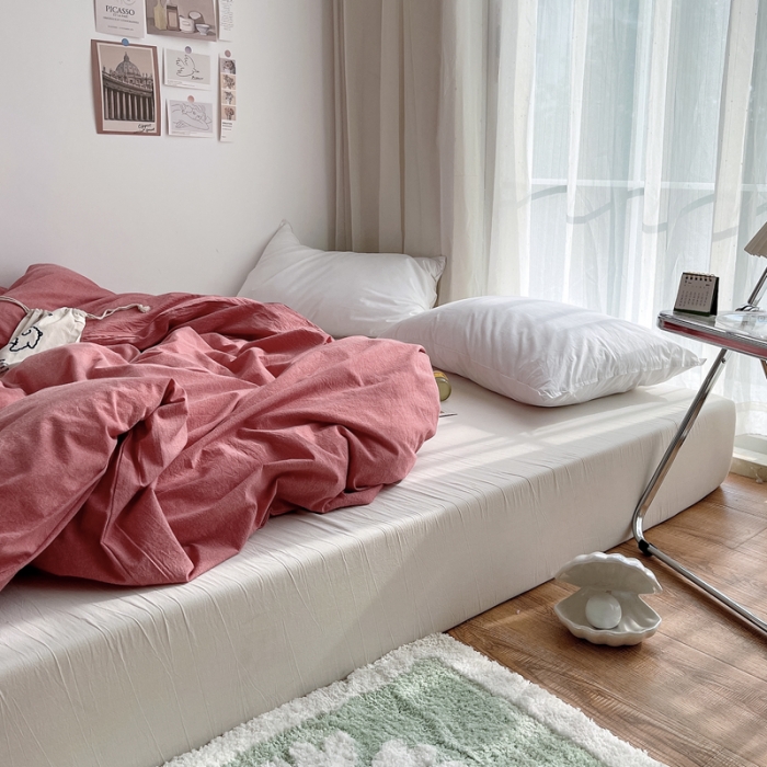 91家纺网 家纺一手货源 找家纺 安莱生活 2021新款全棉水洗棉单被套 大红