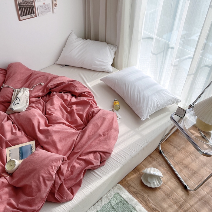 91家纺网 家纺一手货源 找家纺 安莱生活 2021新款全棉水洗棉单被套 大红