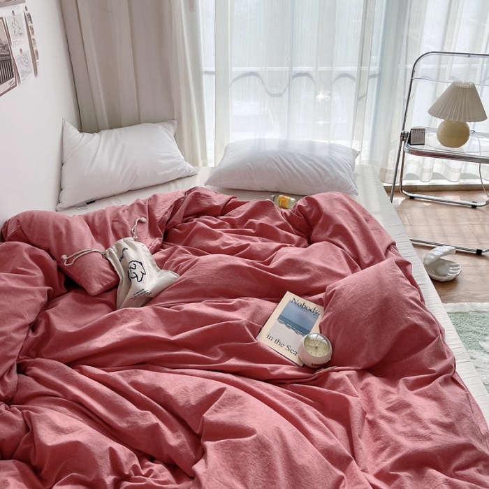 91家纺网 家纺一手货源 找家纺 安莱生活 2021新款全棉水洗棉单被套 大红