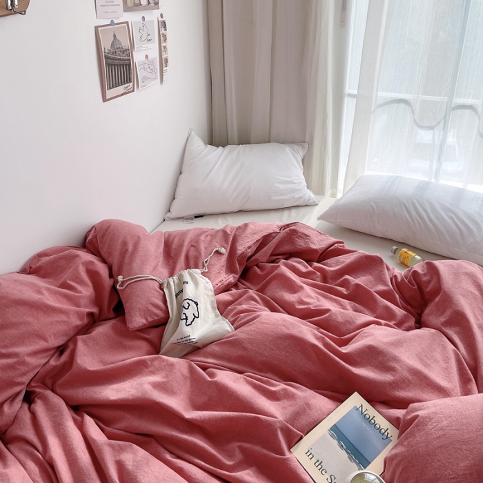 91家纺网 家纺一手货源 找家纺 安莱生活 2021新款全棉水洗棉单被套 大红