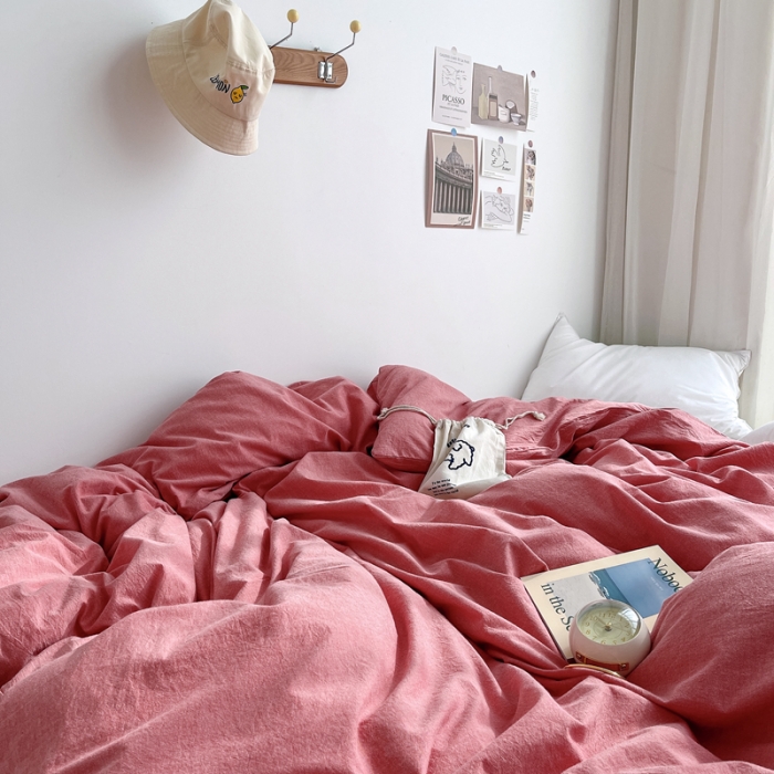 91家纺网 家纺一手货源 找家纺 安莱生活 2021新款全棉水洗棉单被套 大红