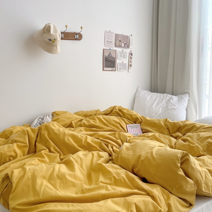 91家纺网 家纺一手货源 找家纺 安莱生活 2021新款全棉水洗棉单被套 姜黄