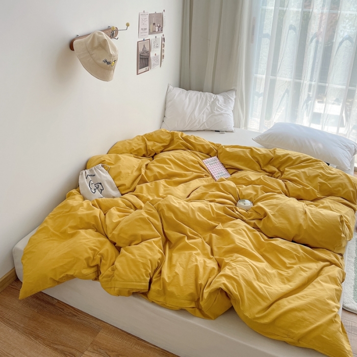 91家纺网 家纺一手货源 找家纺 安莱生活 2021新款全棉水洗棉单被套 姜黄