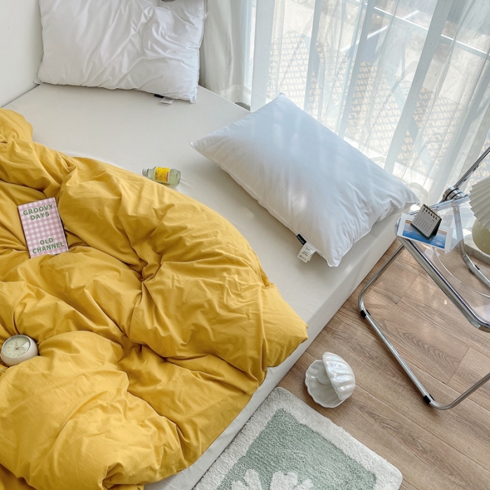 91家纺网 家纺一手货源 找家纺 安莱生活 2021新款全棉水洗棉单被套 姜黄