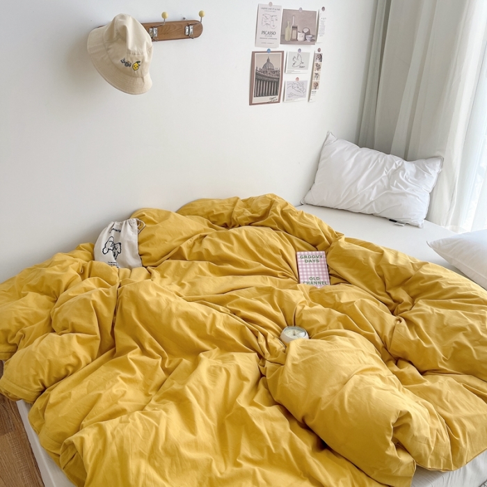 91家纺网 家纺一手货源 找家纺 安莱生活 2021新款全棉水洗棉单被套 姜黄