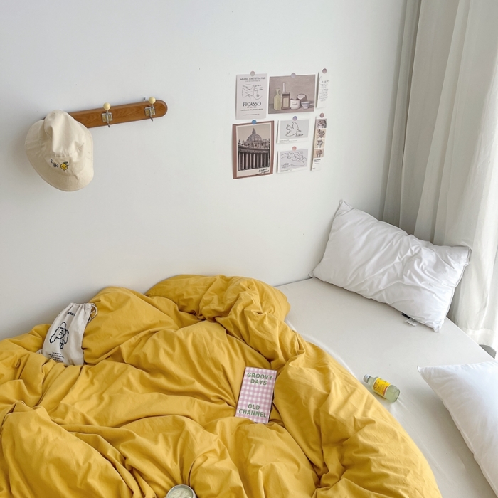 91家纺网 家纺一手货源 找家纺 安莱生活 2021新款全棉水洗棉单被套 姜黄