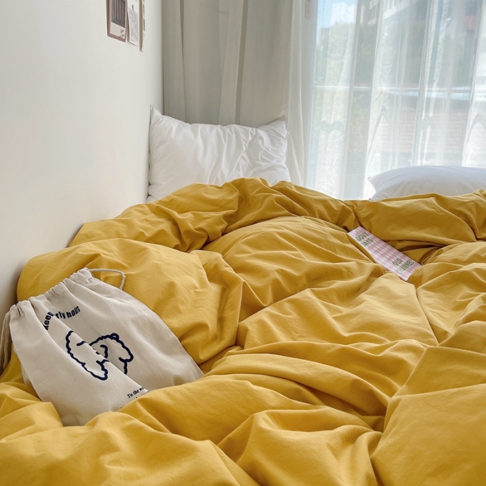 91家纺网 家纺一手货源 找家纺 安莱生活 2021新款全棉水洗棉单被套 姜黄