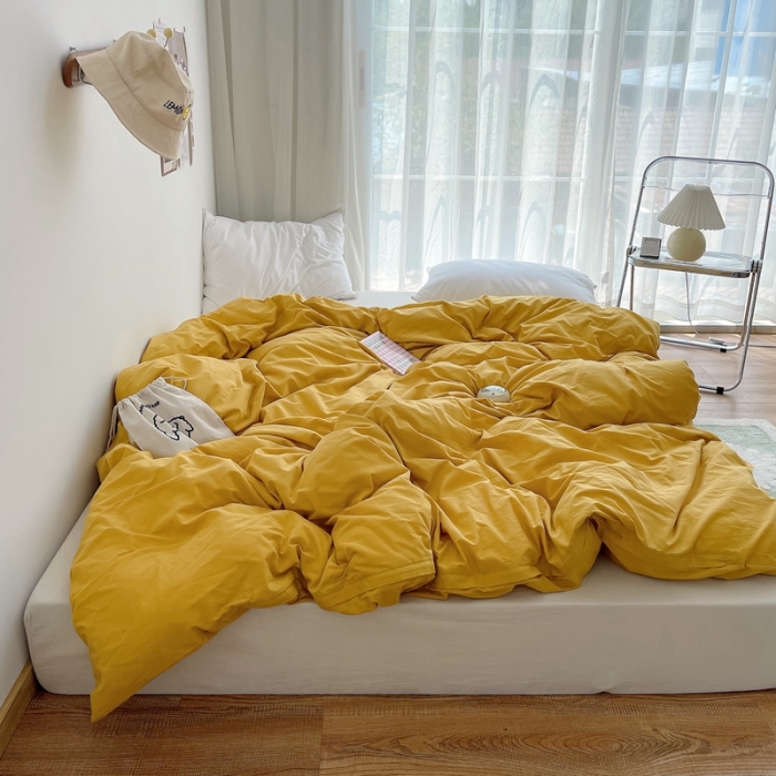 91家纺网 家纺一手货源 找家纺 安莱生活 2021新款全棉水洗棉单被套 姜黄