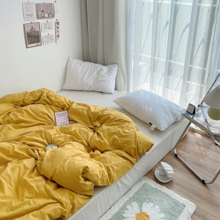 91家纺网 家纺一手货源 找家纺 安莱生活 2021新款全棉水洗棉单被套 姜黄