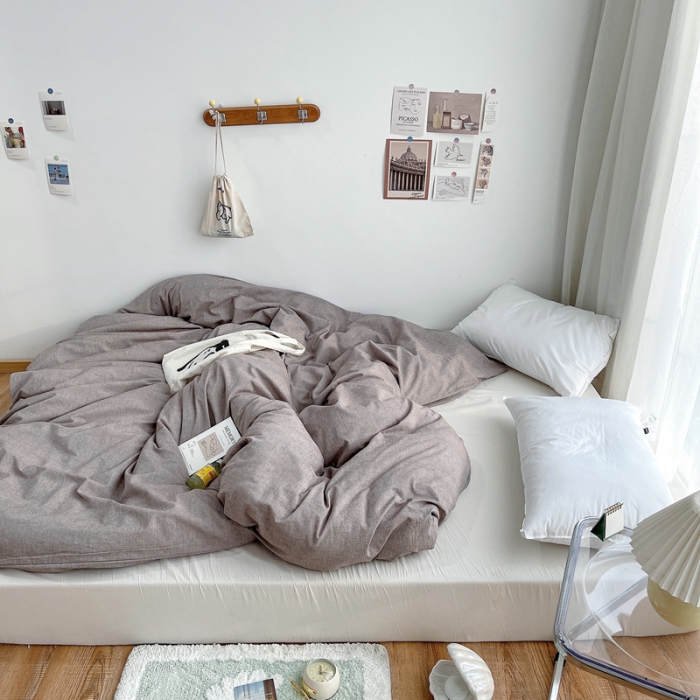 91家纺网 家纺一手货源 找家纺 安莱生活 2021新款全棉水洗棉单被套 咖啡