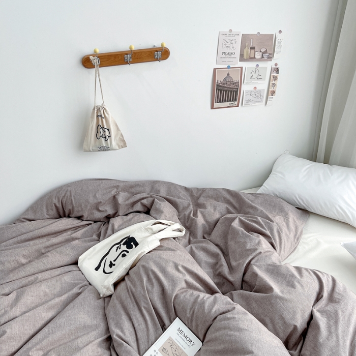 91家纺网 家纺一手货源 找家纺 安莱生活 2021新款全棉水洗棉单被套 咖啡