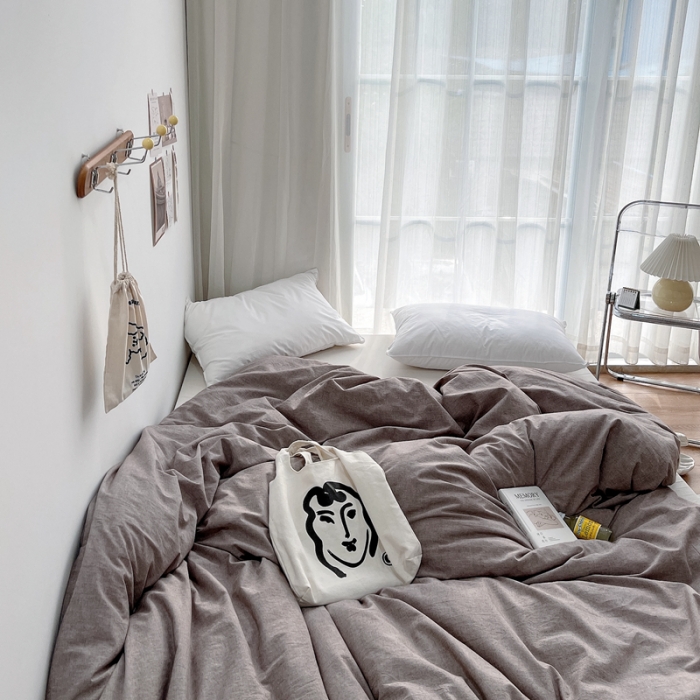 91家纺网 家纺一手货源 找家纺 安莱生活 2021新款全棉水洗棉单被套 咖啡