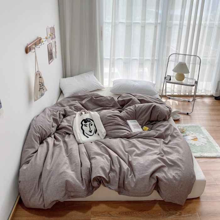 91家纺网 家纺一手货源 找家纺 安莱生活 2021新款全棉水洗棉单被套 咖啡