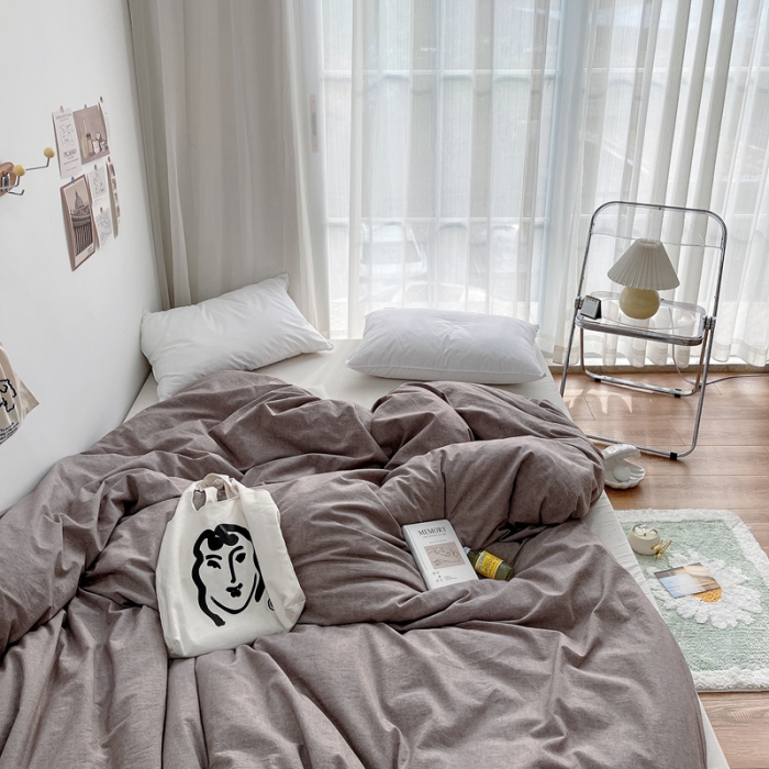 91家纺网 家纺一手货源 找家纺 安莱生活 2021新款全棉水洗棉单被套 咖啡