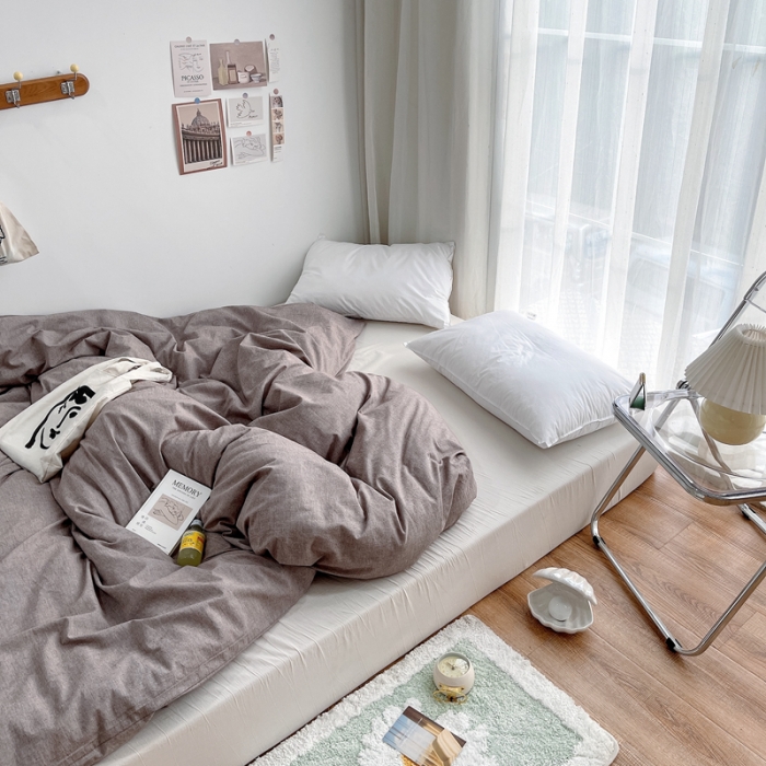 91家纺网 家纺一手货源 找家纺 安莱生活 2021新款全棉水洗棉单被套 咖啡