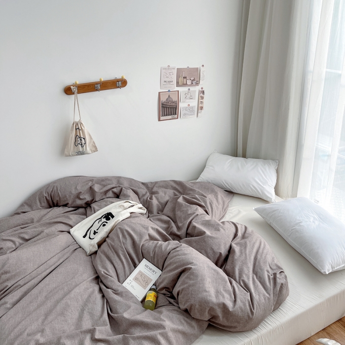 91家纺网 家纺一手货源 找家纺 安莱生活 2021新款全棉水洗棉单被套 咖啡