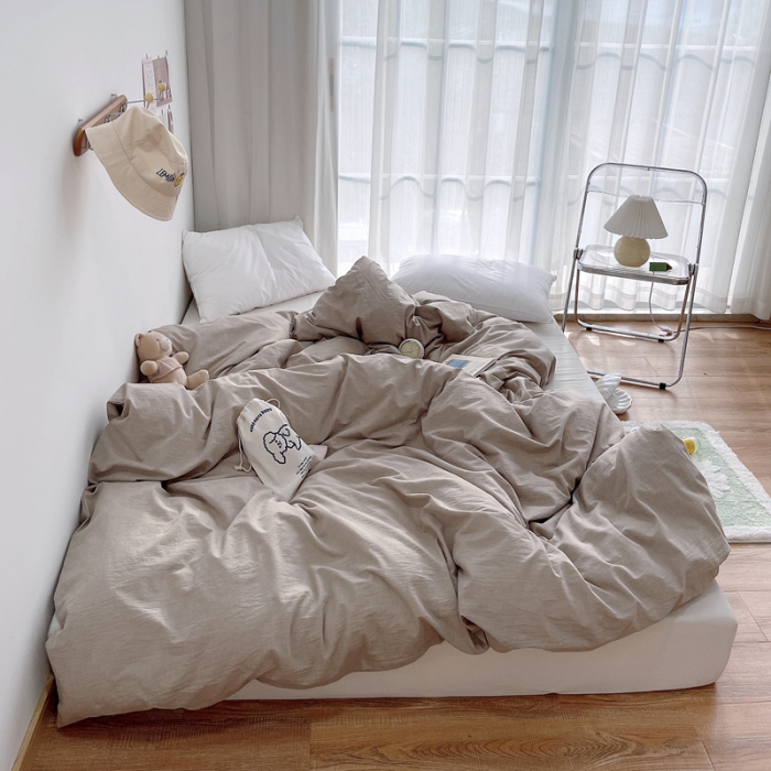 91家纺网 家纺一手货源 找家纺 安莱生活 2021新款全棉水洗棉单被套 卡其