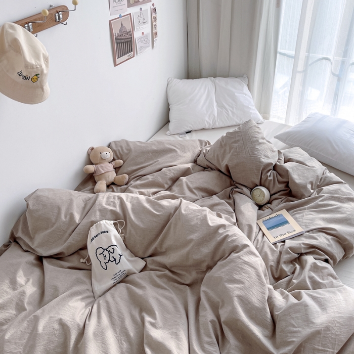 91家纺网 家纺一手货源 找家纺 安莱生活 2021新款全棉水洗棉单被套 卡其