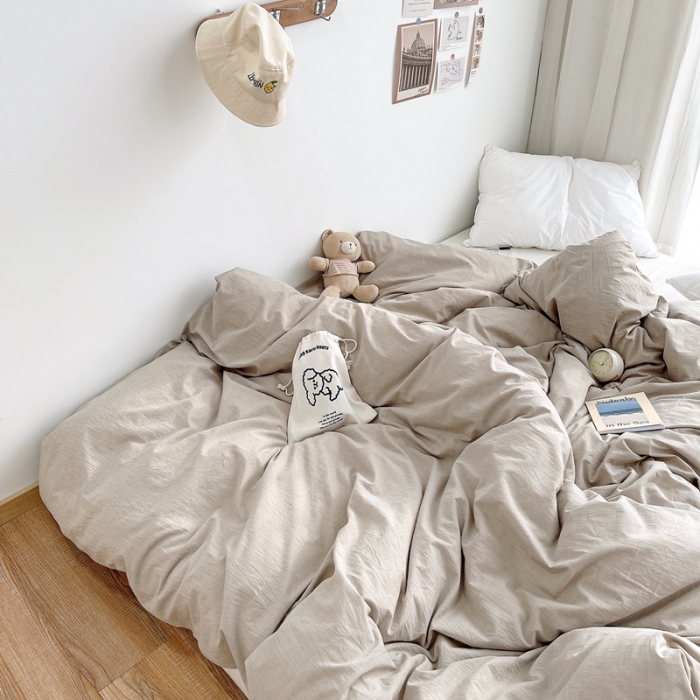91家纺网 家纺一手货源 找家纺 安莱生活 2021新款全棉水洗棉单被套 卡其