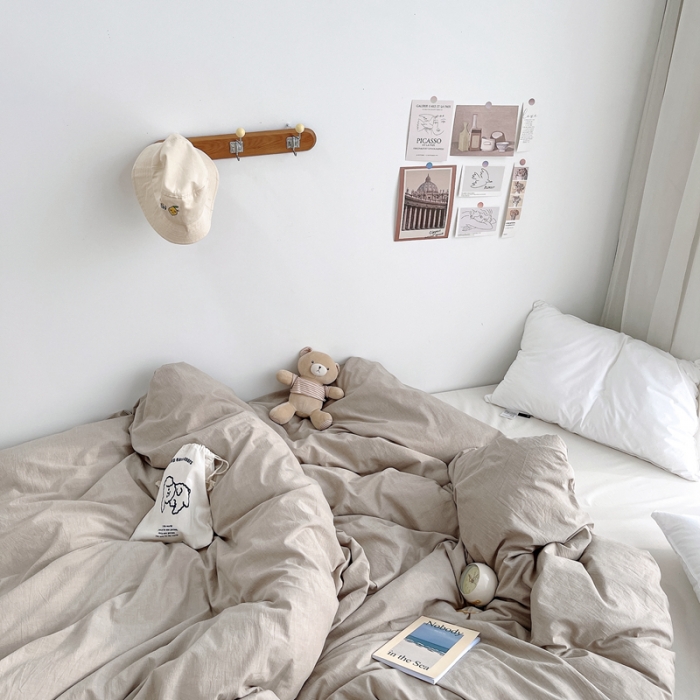 91家纺网 家纺一手货源 找家纺 安莱生活 2021新款全棉水洗棉单被套 卡其