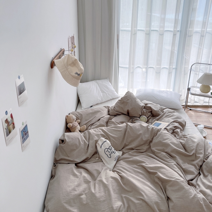 91家纺网 家纺一手货源 找家纺 安莱生活 2021新款全棉水洗棉单被套 卡其