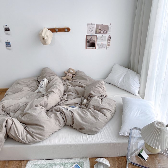 91家纺网 家纺一手货源 找家纺 安莱生活 2021新款全棉水洗棉单被套 卡其