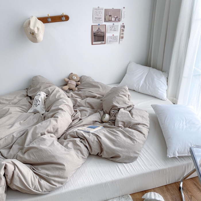 91家纺网 家纺一手货源 找家纺 安莱生活 2021新款全棉水洗棉单被套 卡其