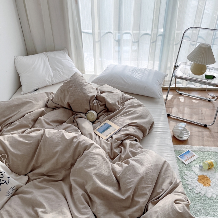 91家纺网 家纺一手货源 找家纺 安莱生活 2021新款全棉水洗棉单被套 卡其