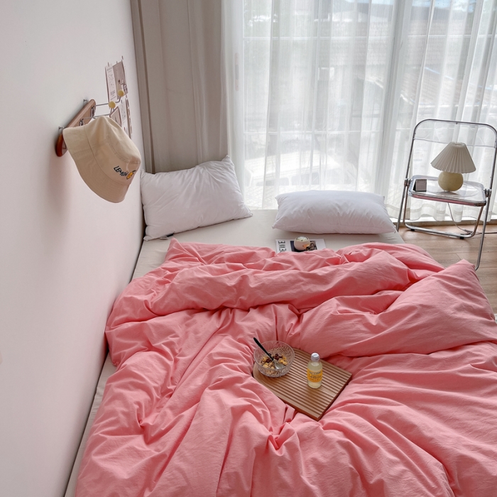 91家纺网 家纺一手货源 找家纺 安莱生活 2021新款全棉水洗棉单被套 玫粉