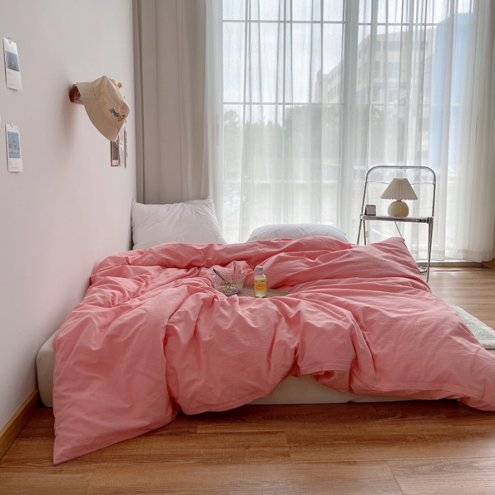 91家纺网 家纺一手货源 找家纺 安莱生活 2021新款全棉水洗棉单被套 玫粉