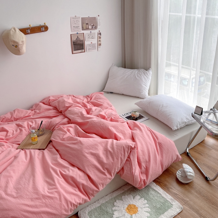 91家纺网 家纺一手货源 找家纺 安莱生活 2021新款全棉水洗棉单被套 玫粉