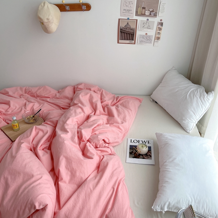 91家纺网 家纺一手货源 找家纺 安莱生活 2021新款全棉水洗棉单被套 玫粉