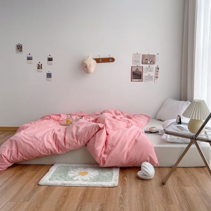 91家纺网 家纺一手货源 找家纺 安莱生活 2021新款全棉水洗棉单被套 玫粉