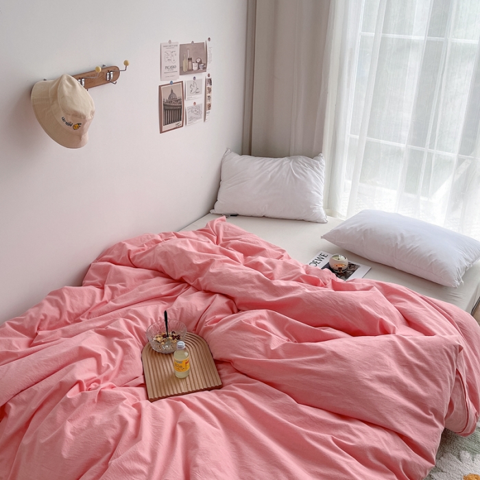 91家纺网 家纺一手货源 找家纺 安莱生活 2021新款全棉水洗棉单被套 玫粉