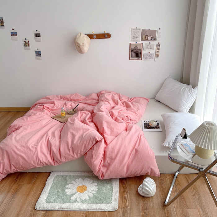 91家纺网 家纺一手货源 找家纺 安莱生活 2021新款全棉水洗棉单被套 玫粉