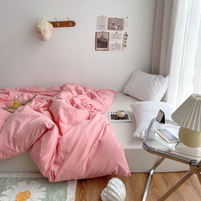 91家纺网 家纺一手货源 找家纺 安莱生活 2021新款全棉水洗棉单被套 玫粉