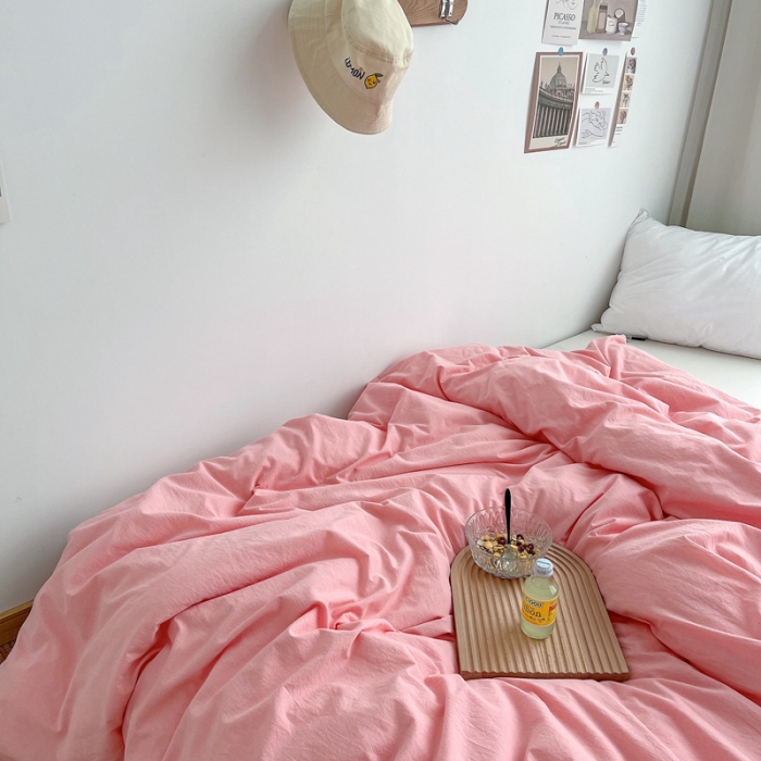 91家纺网 家纺一手货源 找家纺 安莱生活 2021新款全棉水洗棉单被套 玫粉