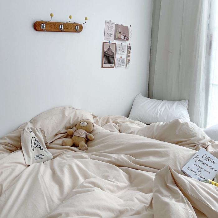 91家纺网 家纺一手货源 找家纺 安莱生活 2021新款全棉水洗棉单被套 米白