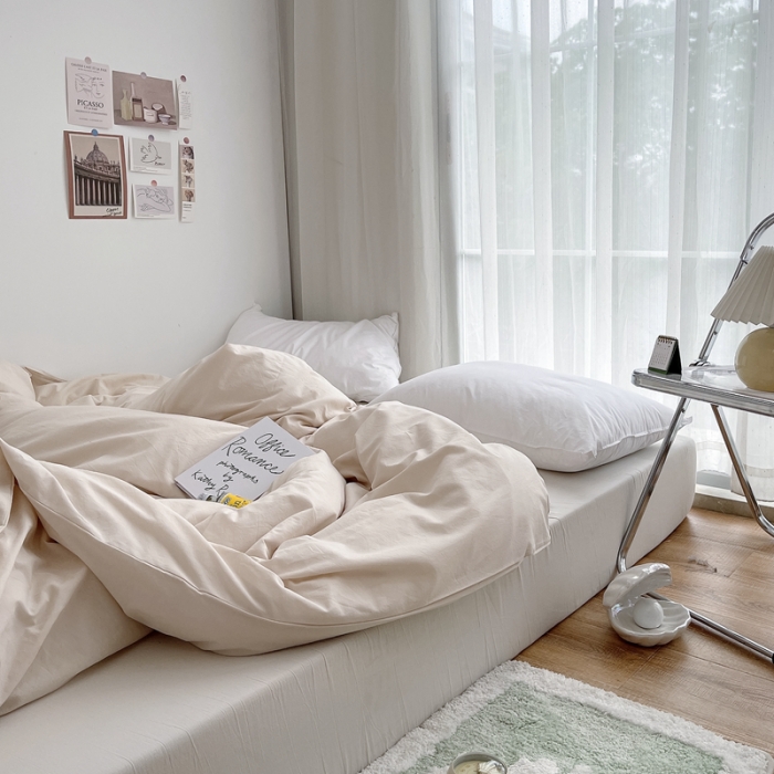 91家纺网 家纺一手货源 找家纺 安莱生活 2021新款全棉水洗棉单被套 米白