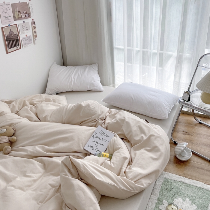 91家纺网 家纺一手货源 找家纺 安莱生活 2021新款全棉水洗棉单被套 米白