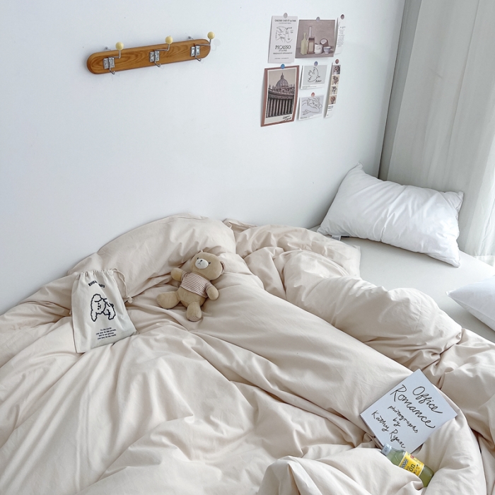 91家纺网 家纺一手货源 找家纺 安莱生活 2021新款全棉水洗棉单被套 米白