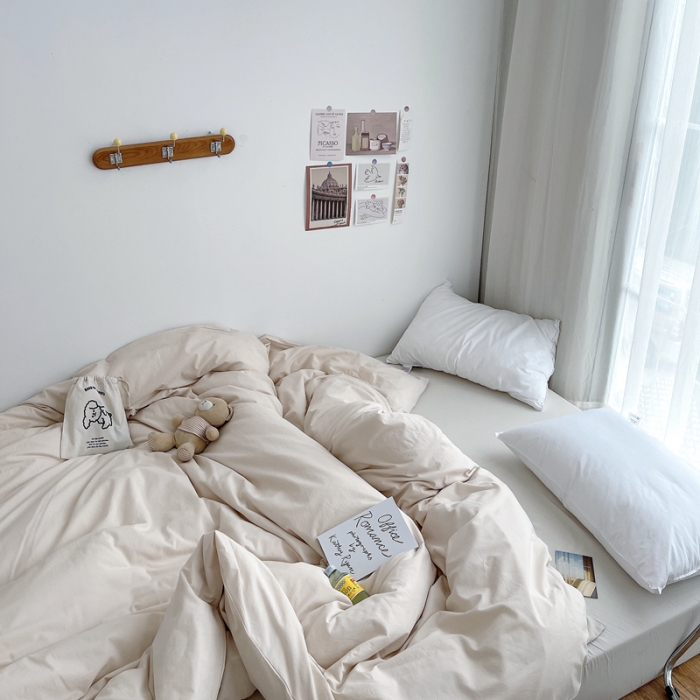 91家纺网 家纺一手货源 找家纺 安莱生活 2021新款全棉水洗棉单被套 米白