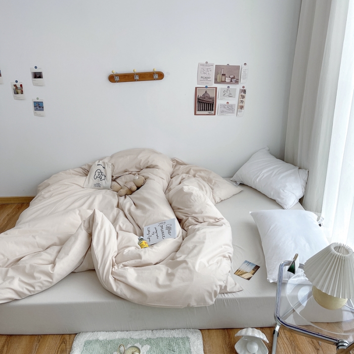 91家纺网 家纺一手货源 找家纺 安莱生活 2021新款全棉水洗棉单被套 米白