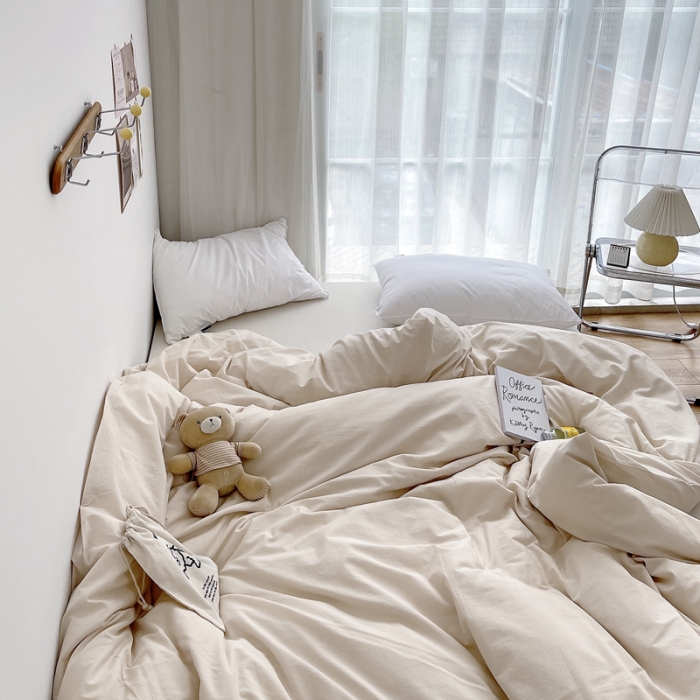 91家纺网 家纺一手货源 找家纺 安莱生活 2021新款全棉水洗棉单被套 米白