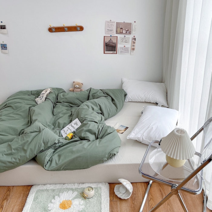 91家纺网 家纺一手货源 找家纺 安莱生活 2021新款全棉水洗棉单被套 抹茶