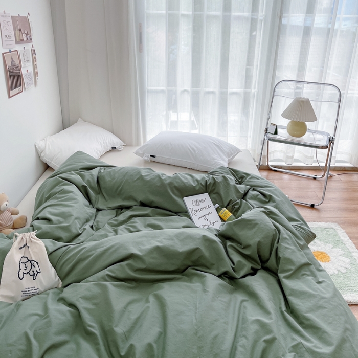 91家纺网 家纺一手货源 找家纺 安莱生活 2021新款全棉水洗棉单被套 抹茶